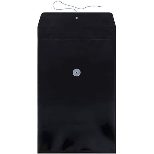 JAM Paper 9.75" x 14.5" Black Plastic Button String Open End Envelopes, 108ct.